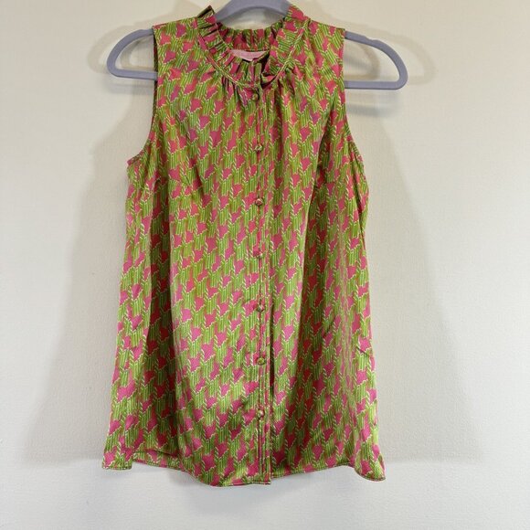 Lilly Pulitzer Women’s Silk Sleeveless Blouse Size 4 Houndstooth Printed - Picture 1 of 6